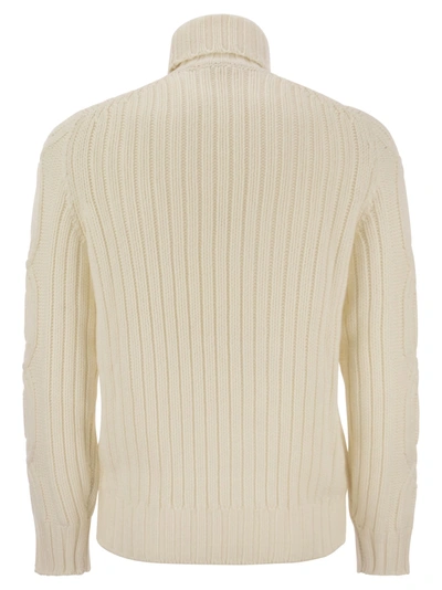 Shop Brunello Cucinelli Braided Cashmere Turtleneck Sweater