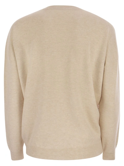 Shop Brunello Cucinelli Crew Neck Sweater In Virgin Wool, Cashmere And Silk