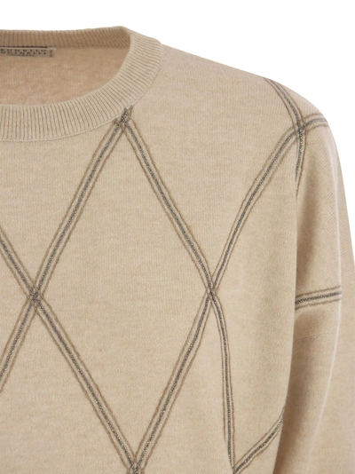 Shop Brunello Cucinelli Crew Neck Sweater In Virgin Wool, Cashmere And Silk