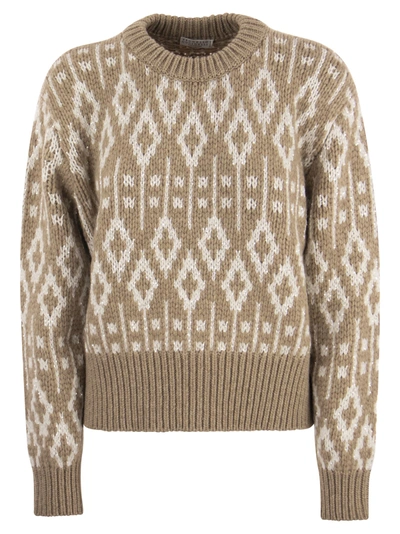 Shop Brunello Cucinelli Dazzling Vintage Jacquard Cashmere Sweater Feather