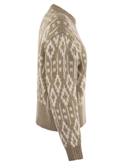 Shop Brunello Cucinelli Dazzling Vintage Jacquard Cashmere Sweater Feather