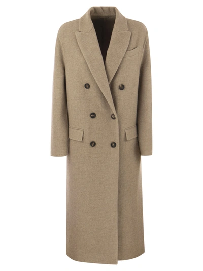 Shop Brunello Cucinelli Double Breasted Coat In Cashmere Cloth