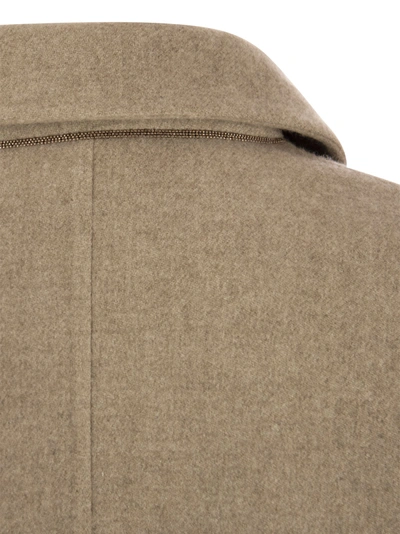 Shop Brunello Cucinelli Double Breasted Coat In Cashmere Cloth