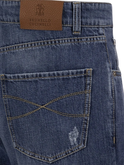 Shop Brunello Cucinelli Five Pocket Leisure Fit Trousers In Old Denim With Rips
