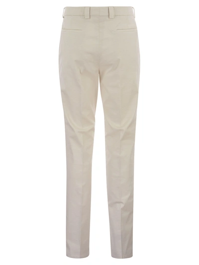 Shop Brunello Cucinelli Garment Dyed Leisure Fit Trousers In American Pima Comfort Cotton With Pleats