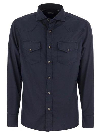 Shop Brunello Cucinelli Garment Dyed Twill Easy Fit Shirt With Press Studs