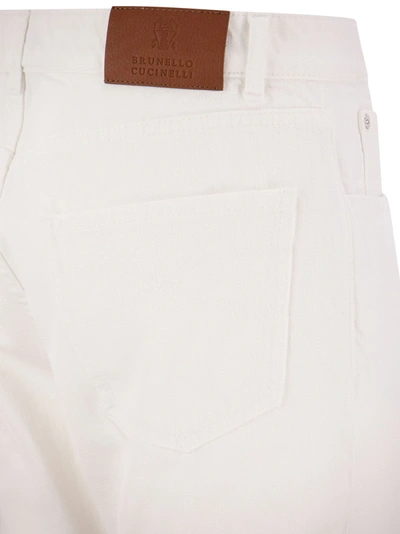 Shop Brunello Cucinelli Garment Dyed Traditional Fit Five Pocket Trousers In Slubbed Cotton Denim