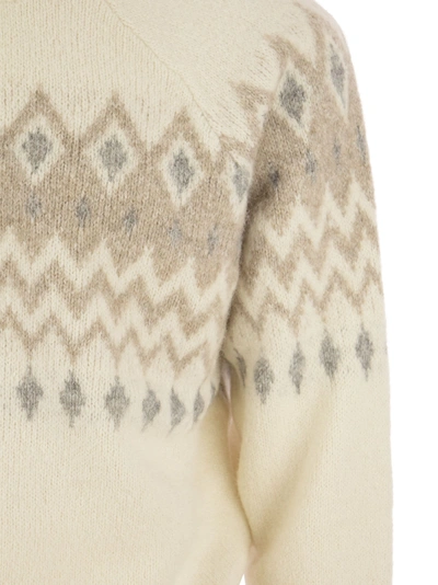 Shop Brunello Cucinelli Icelandic Jacquard Buttoned Sweater In Alpaca, Cotton And Wool