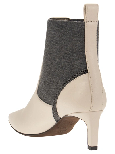 Shop Brunello Cucinelli Leather Heeled Ankle Boots With Shiny Contour