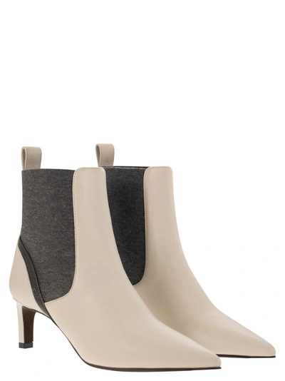 Shop Brunello Cucinelli Leather Heeled Ankle Boots With Shiny Contour