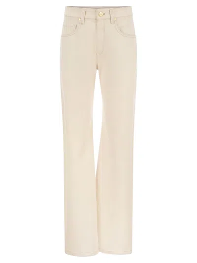 Shop Brunello Cucinelli Loose Trousers In Garment Dyed Comfort Denim With Shiny Tab