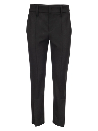 Shop Brunello Cucinelli Slim Cigarette Trousers In Stretch Virgin Wool Cover Up With Ankle Slit