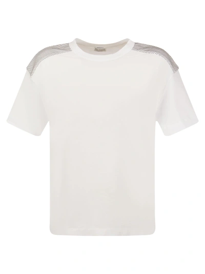 Shop Brunello Cucinelli Stretch Cotton Jersey T Shirt With Shiny Shoulders