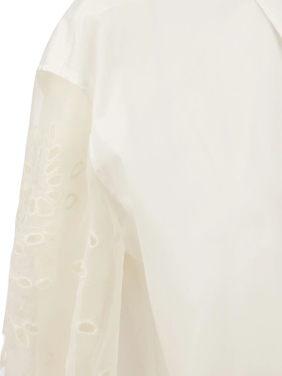 Shop Brunello Cucinelli Stretch Cotton Poplin Shirt With Crispy Silk Broderie Anglaise Sleeve