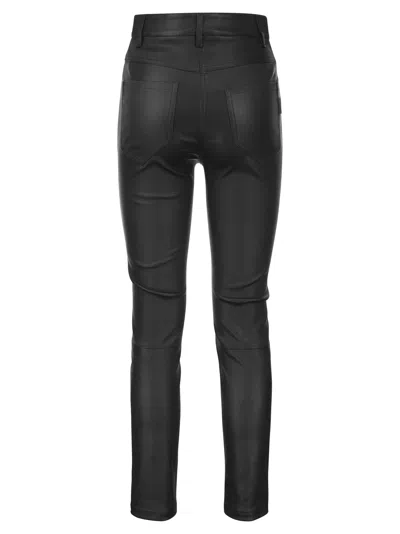 Shop Brunello Cucinelli Stretch Nappa Leather Slim Trousers With Shiny Tab