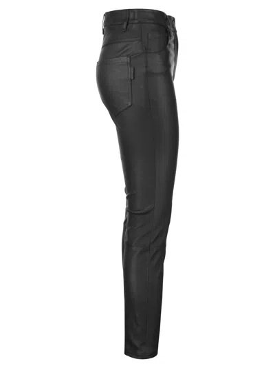 Shop Brunello Cucinelli Stretch Nappa Leather Slim Trousers With Shiny Tab