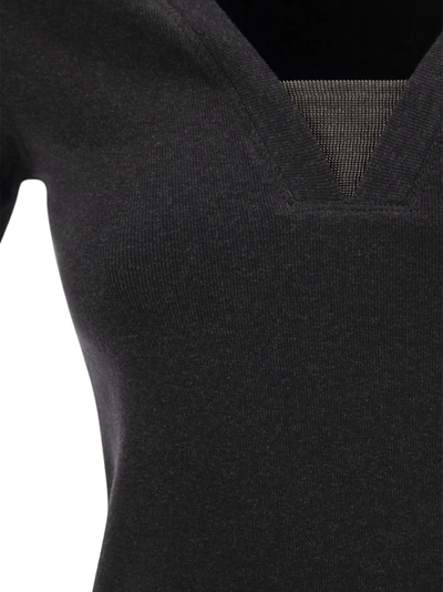 Shop Brunello Cucinelli Stretch Cotton Rib Jersey T Shirt With Precious Insert