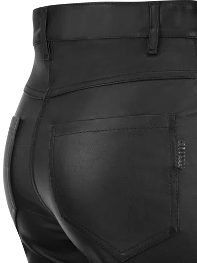 Brunello Cucinelli Stretch Nappa Leather Slim Trousers With Shiny Tab