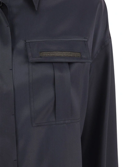Shop Brunello Cucinelli Stretch Silk Satin Shirt With Shiny Pockets