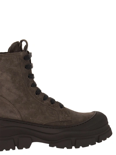 Shop Brunello Cucinelli Suede And Calfskin Boot With Precious Tongue