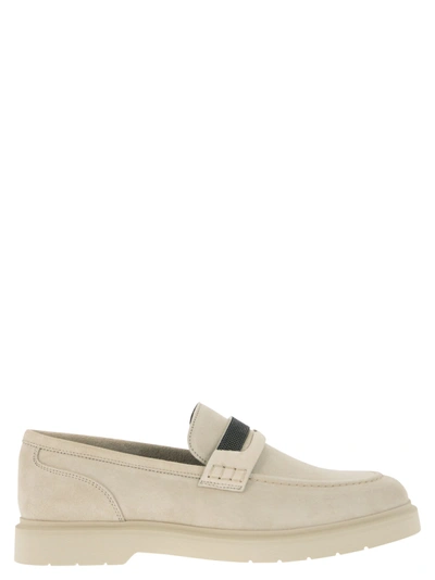 Shop Brunello Cucinelli Suede Penny Loafer With Jewellery