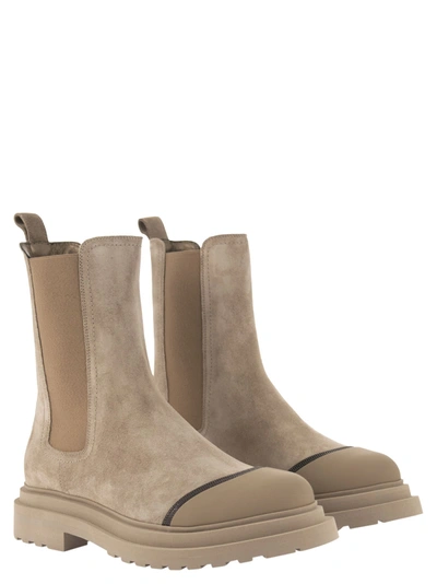 Shop Brunello Cucinelli Suede Chelsea Boot With Precious Detail