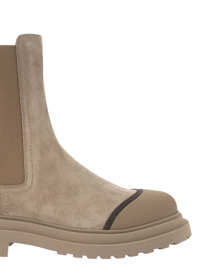 Shop Brunello Cucinelli Suede Chelsea Boot With Precious Detail