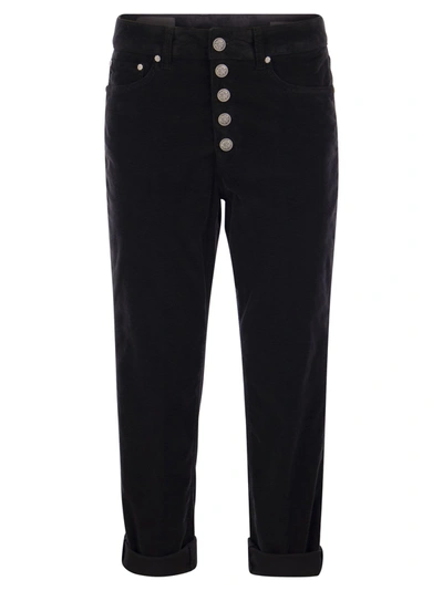 Shop Dondup Koons Multi Striped Velvet Trousers With Jewelled Buttons