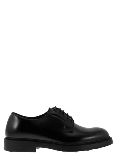 Doucal's Classic Black Derby Shoes Polished Finish In Calf Leather Man