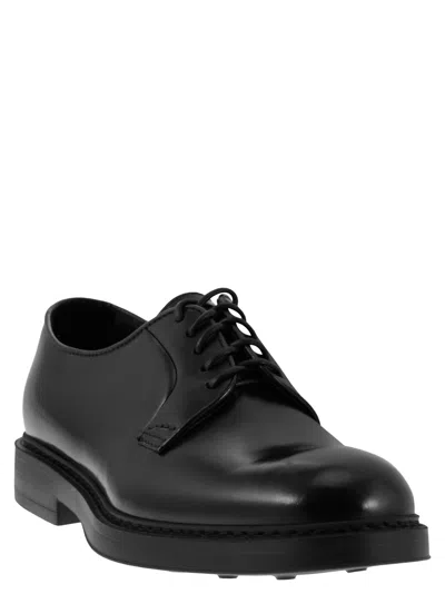 Doucal's Classic Black Derby Shoes Polished Finish In Calf Leather Man