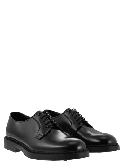 Doucal's Classic Black Derby Shoes Polished Finish In Calf Leather Man