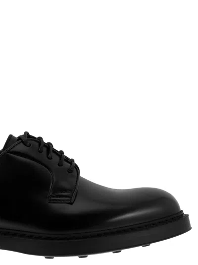 Doucal's Classic Black Derby Shoes Polished Finish In Calf Leather Man