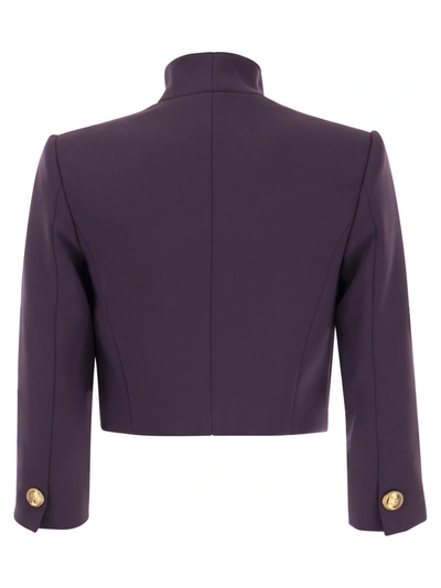 Shop Elisabetta Franchi Crepe Crop Jacket With Stand Up Collar