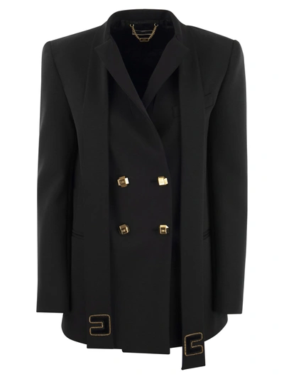 Shop Elisabetta Franchi Double Breasted Crêpe Jacket With Scarf