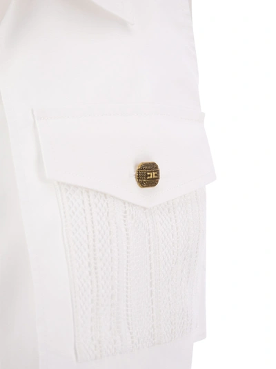 Shop Elisabetta Franchi Cropped Shirt With Lace Pattern