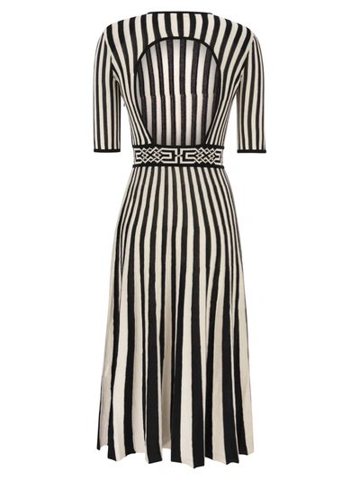 Shop Elisabetta Franchi Midi Dress With Two Tone Pleated Skirt