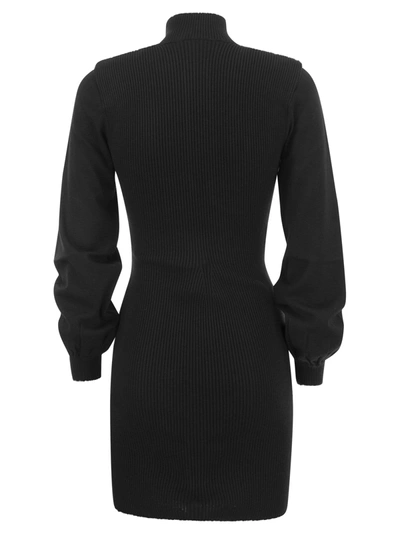 Shop Elisabetta Franchi Ribbed Mini Dress With High Neck And Cups