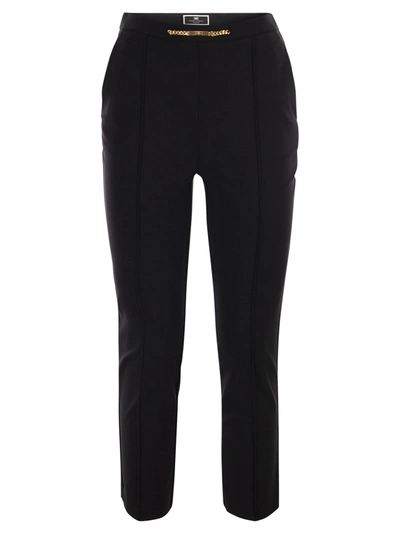 Shop Elisabetta Franchi Straight Trousers In Bi Elastic With Clamping