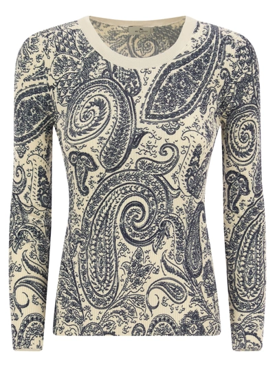 Shop Etro Crew Neck Sweater With Paisley Pattern