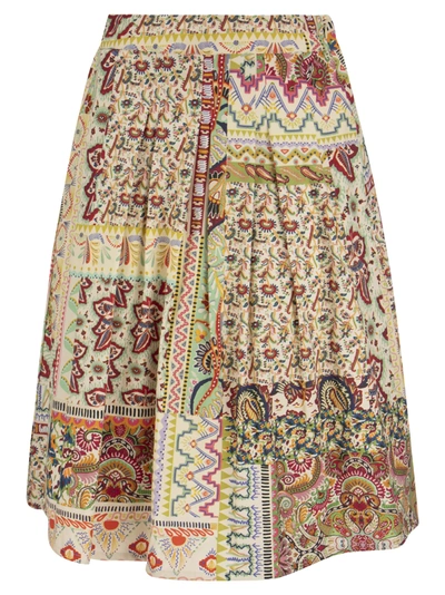 Shop Etro Cotton Skirt With Patchwork Print