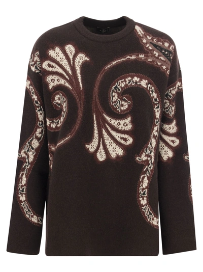 Shop Etro Wool Sweater With Foliage Print