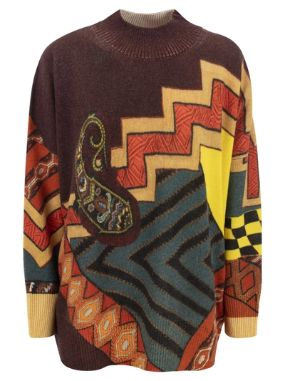 Shop Etro Wool Sweater With Patchwork Print