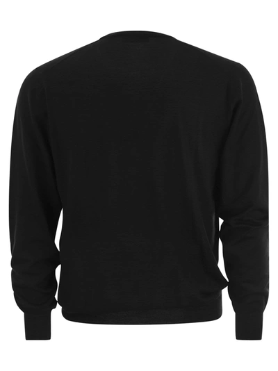 Fedeli Man Black Cashmere Pullover With Round-neck