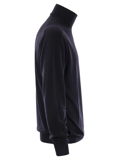 Fedeli Man Navy Blue Turtleneck Cashmere And Silk Pullover