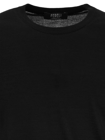 Fedeli Man Black Cashmere Pullover With Round-neck