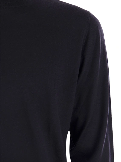 Fedeli Man Navy Blue Turtleneck Cashmere And Silk Pullover