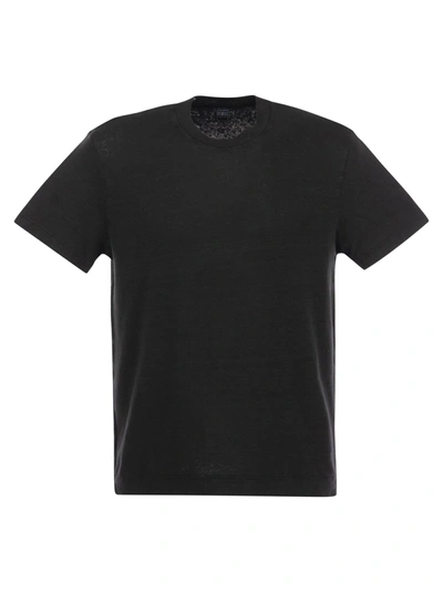 Fedeli Ribbed Hem Short Sleeves Textured Pattern In Black