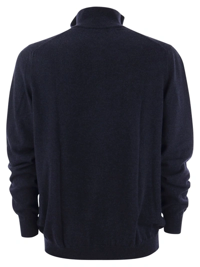 Fedeli Favonio - Zip Turtleneck Sweater In Cashmere In Blue