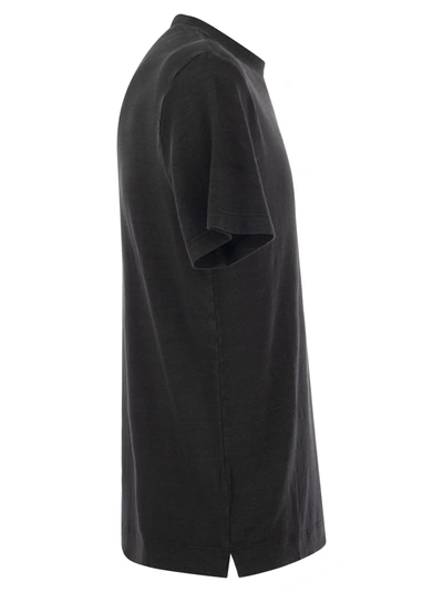 Fedeli Ribbed Hem Short Sleeves Textured Pattern In Black