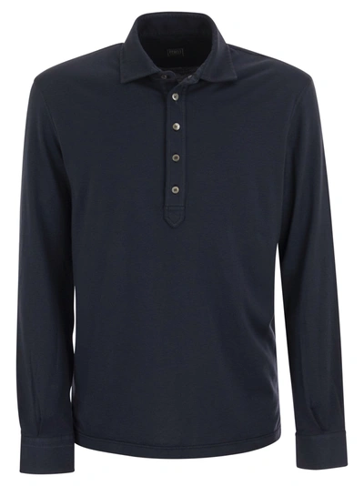 Shop Fedeli Five Long Sleeved Cotton Polo Shirt